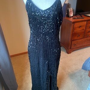 Sparkly sequin sexy vneck body con evening gown